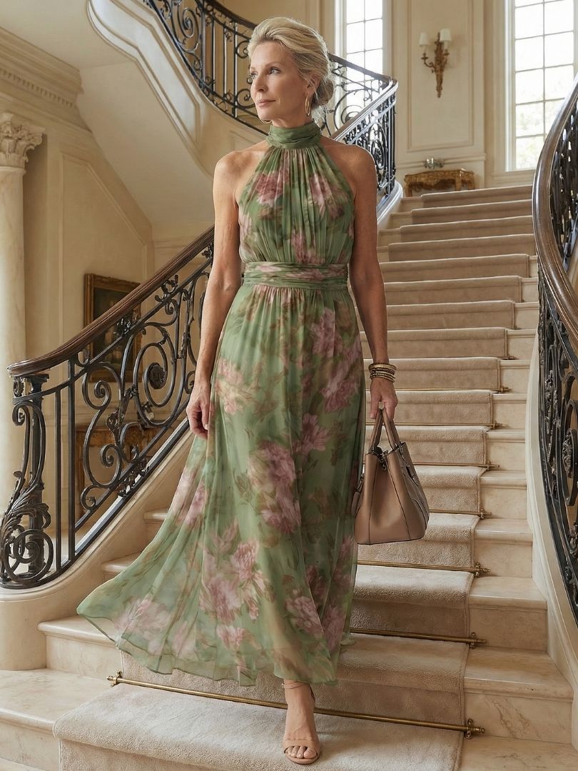 Sophie | Women's Floral Halter Midi Dress, Summer