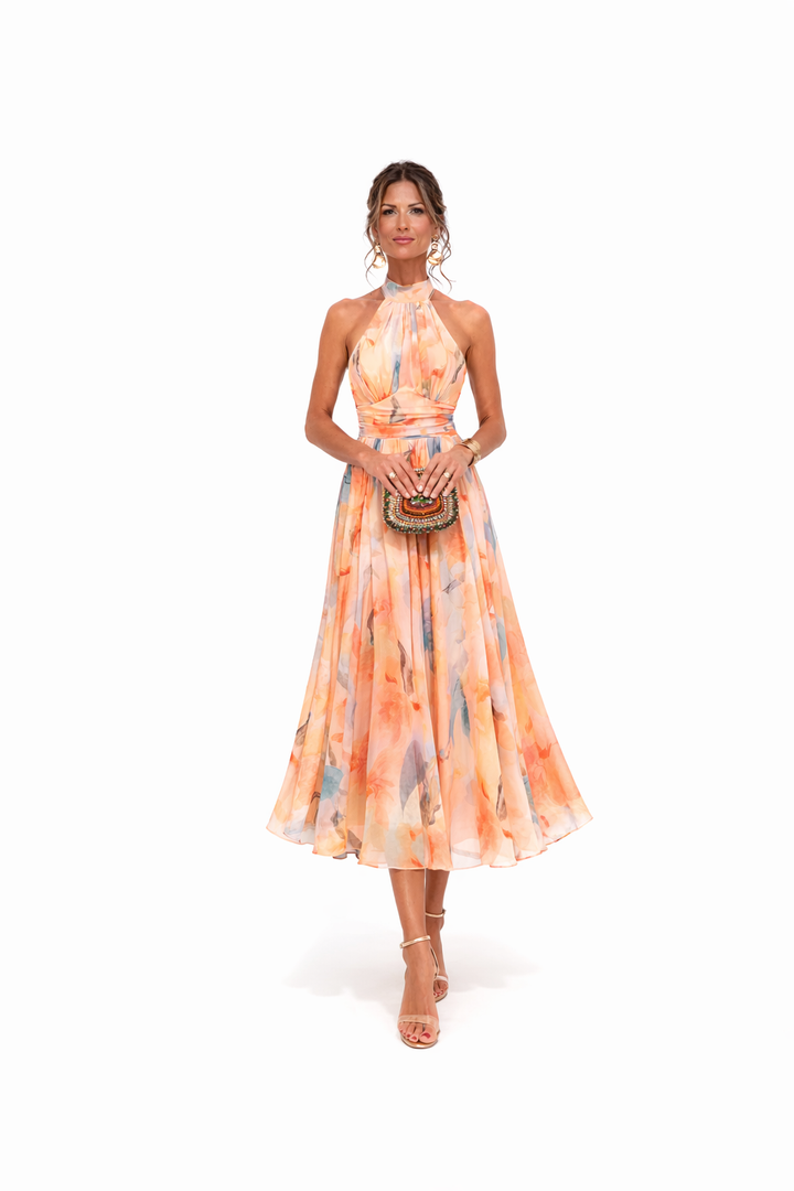Women's Floral Chiffon Maxi Dress - Summer Wedding Guest