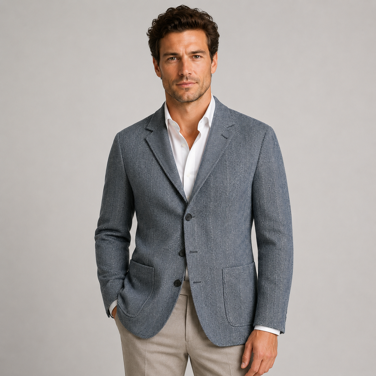 Men's Tailored Herringbone Blazer Jacket