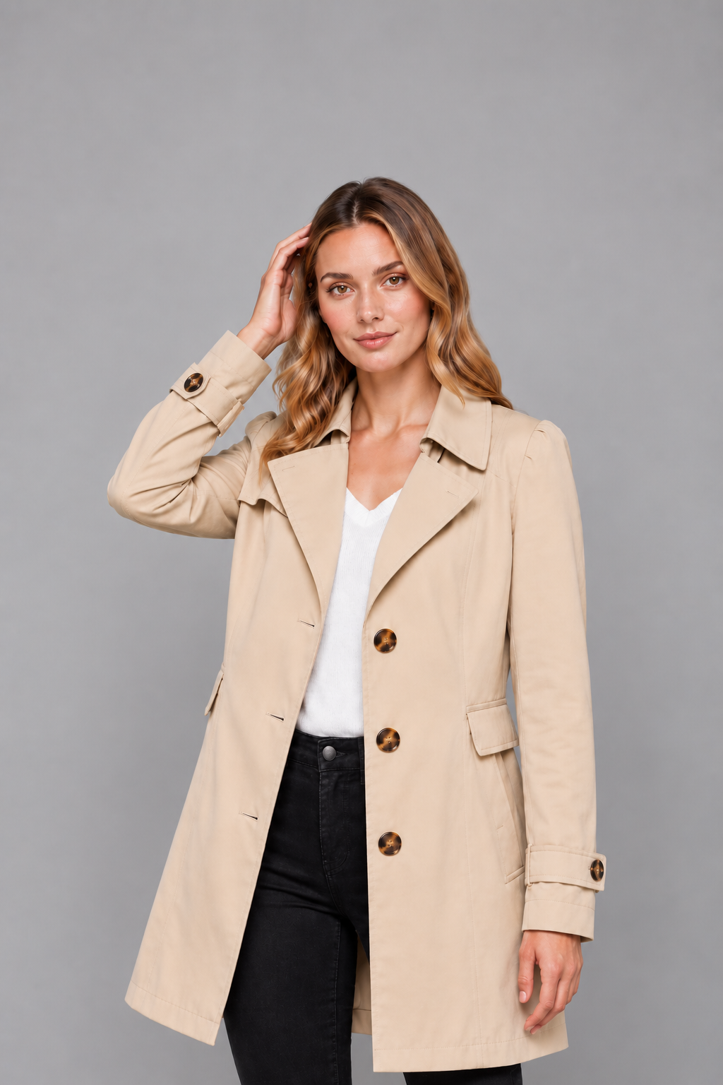 Classic Women's Trench Coat – Tailored Longline Cotton Blend Jacket