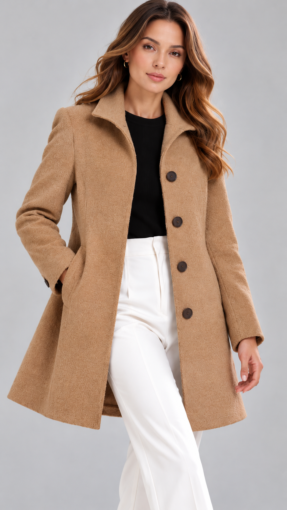 Classic Women's Button Coat – Elegant Straight-Fit Jacket