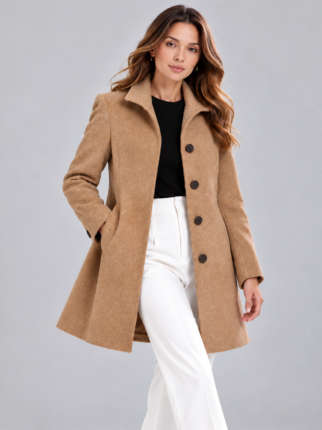 Classic Women's Button Coat – Elegant Straight-Fit Jacket