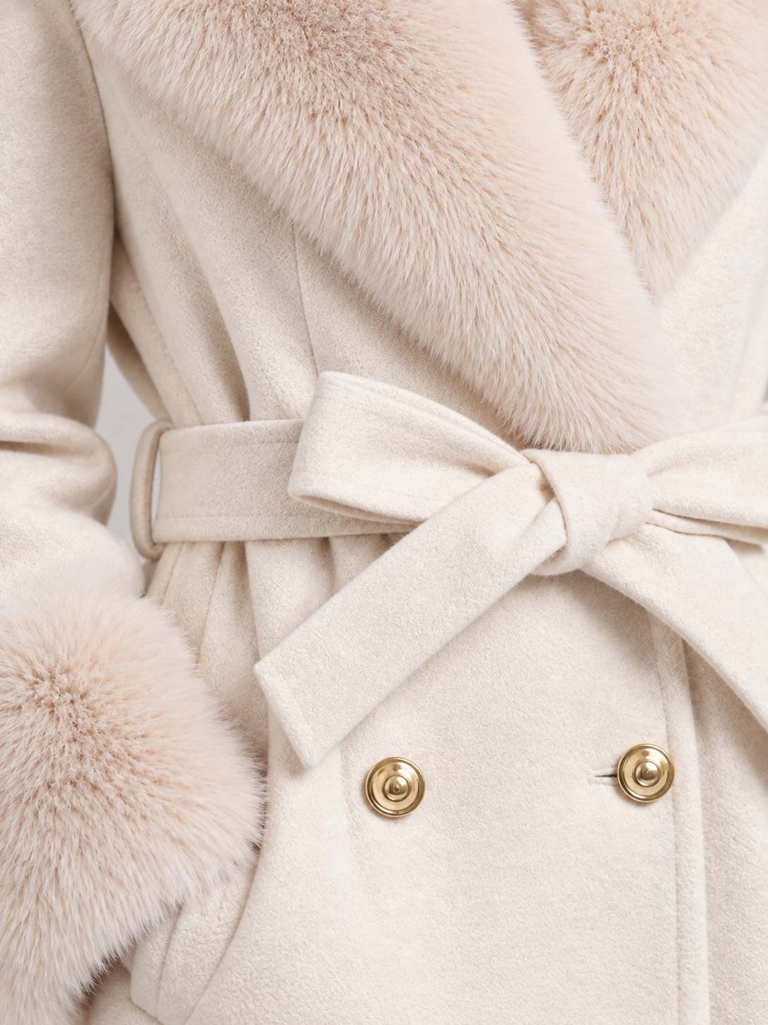 Women's Winter Coat with Fur Trim and Belt