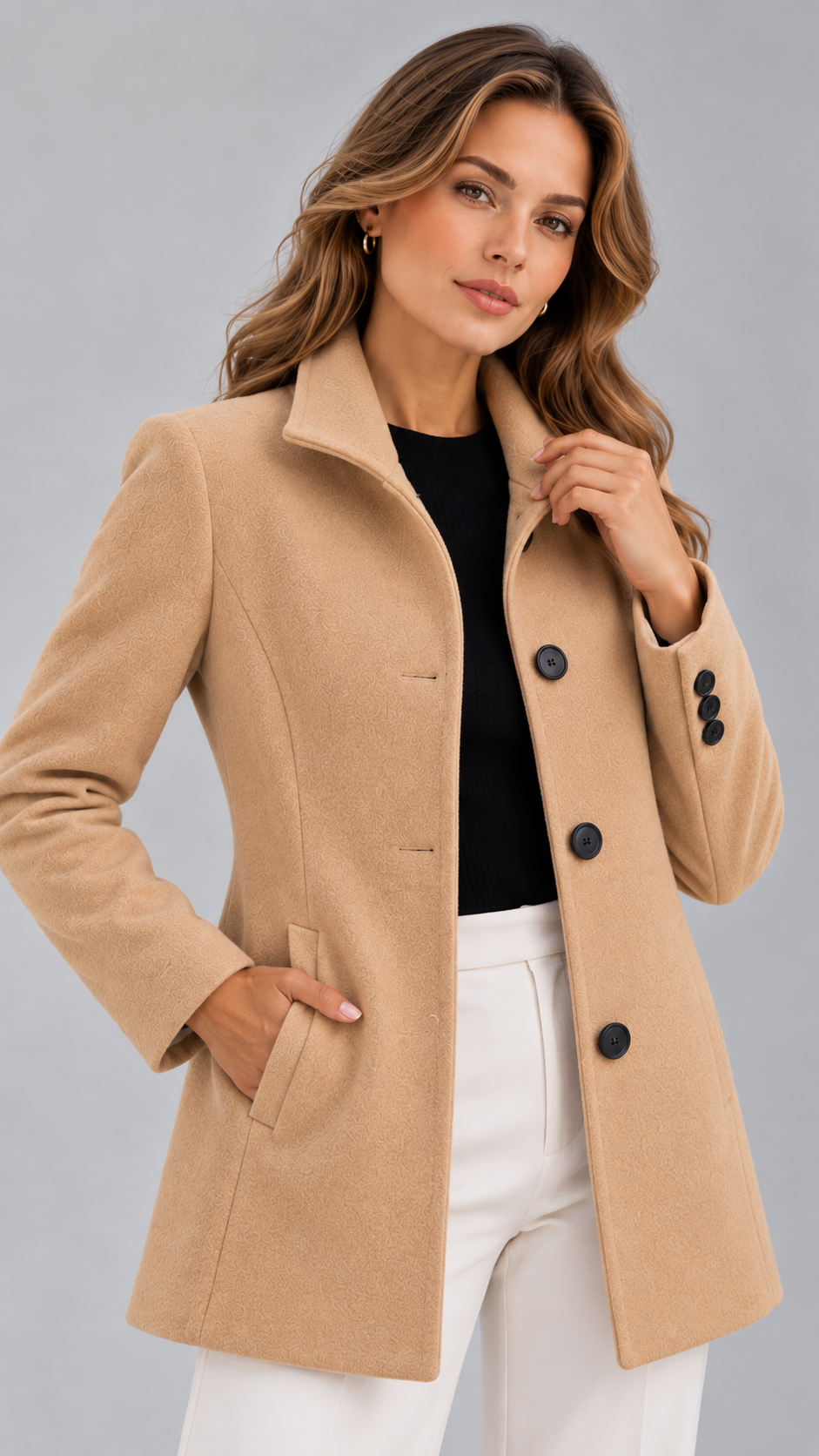 Classic Women's Button Coat – Elegant Straight-Fit Jacket