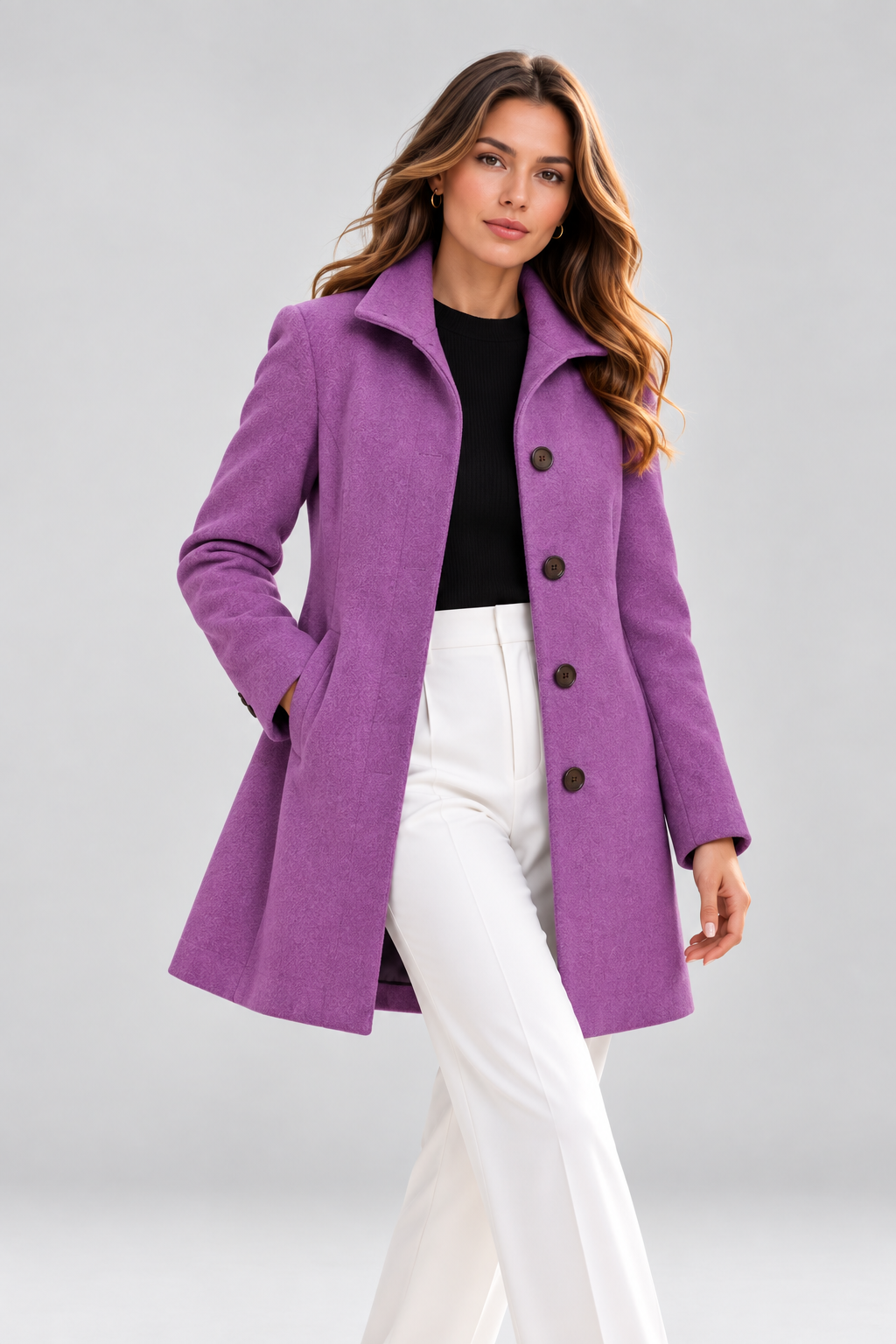 Classic Women's Button Coat – Elegant Straight-Fit Jacket