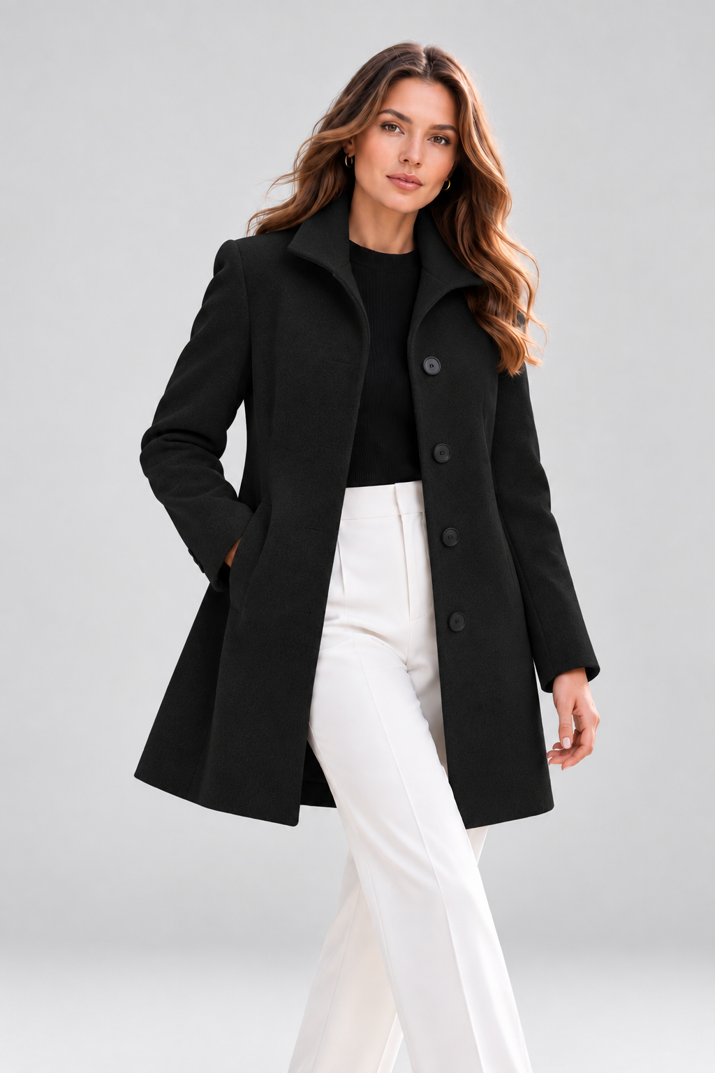 Classic Women's Button Coat – Elegant Straight-Fit Jacket