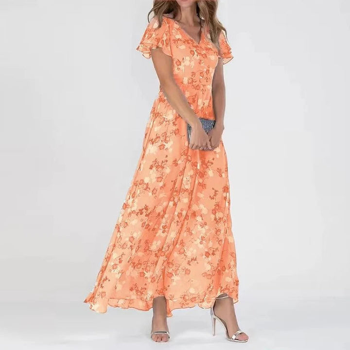 Women's Floral Chiffon Midi Dress - Summer Casual