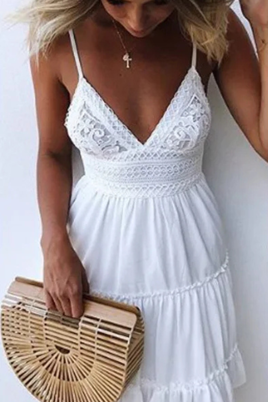 Women's Lace White Midi Dress - Summer Casual
