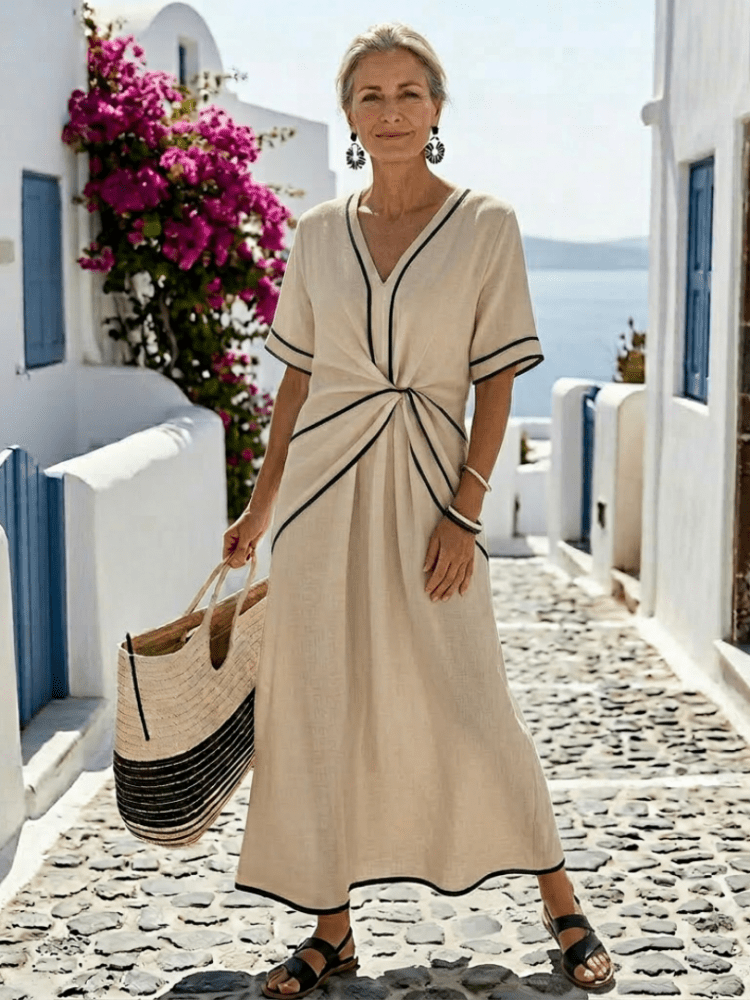 Daisy | Women's Gathered Waist Midi Dress with Sleeves