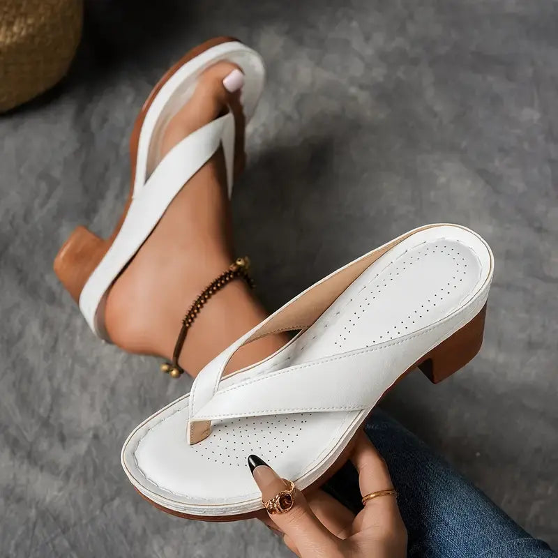Women's V-Strap Thong Block Heels - Summer Casual