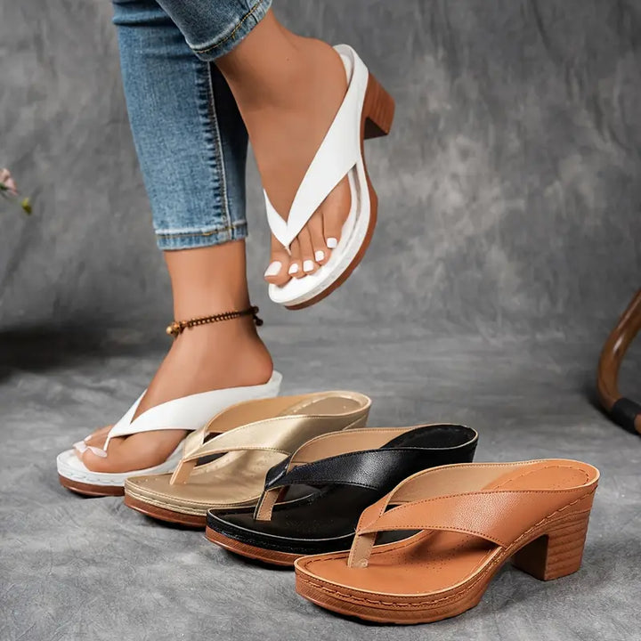 Women's V-Strap Thong Block Heels - Summer Casual