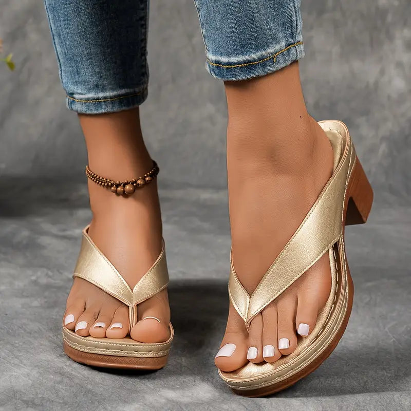 Women's V-Strap Thong Block Heels - Summer Casual
