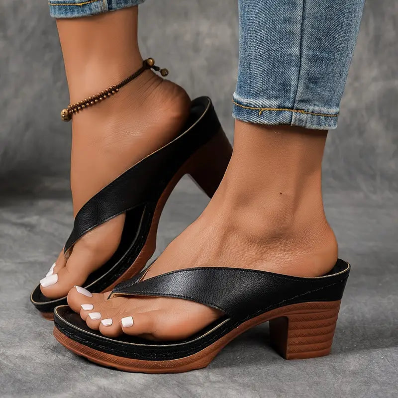 Women's V-Strap Thong Block Heels - Summer Casual