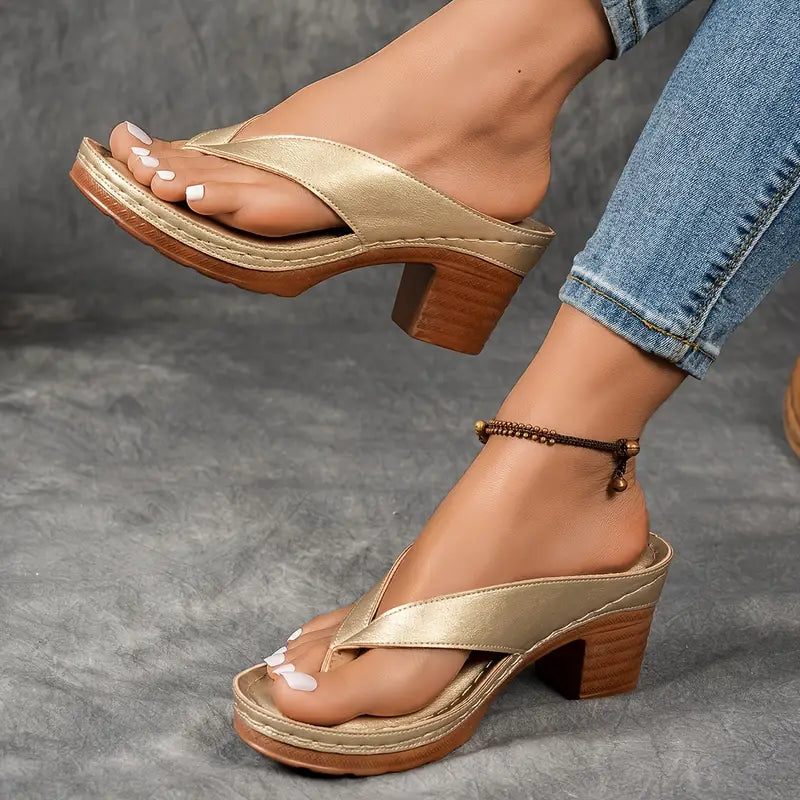 Women's V-Strap Thong Block Heels - Summer Casual