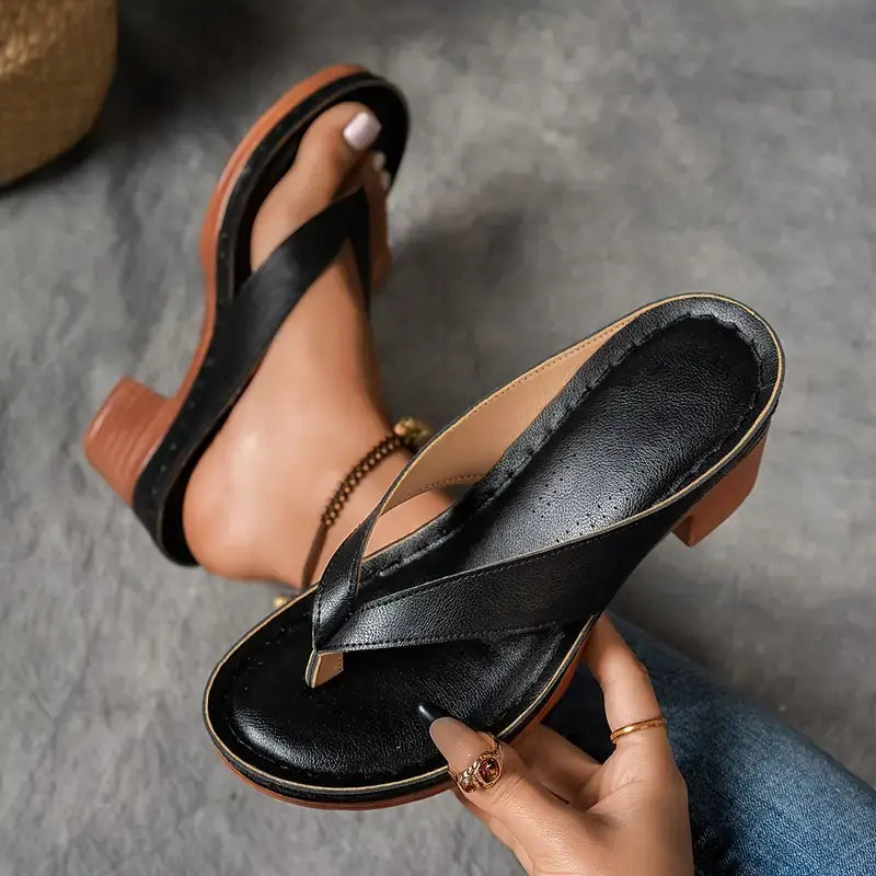 Women's V-Strap Thong Block Heels - Summer Casual