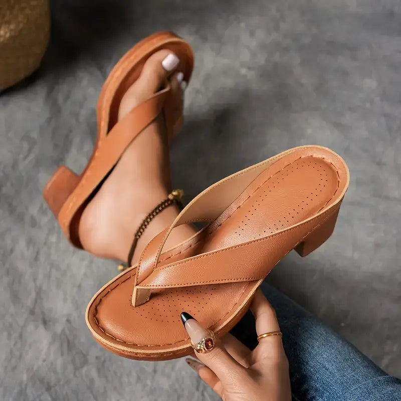 Women's V-Strap Thong Block Heels - Summer Casual