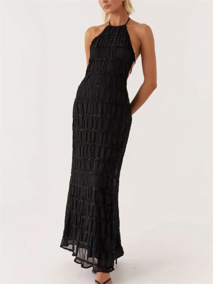 Women's Halter Neck Chiffon Maxi Dress - Summer Evening