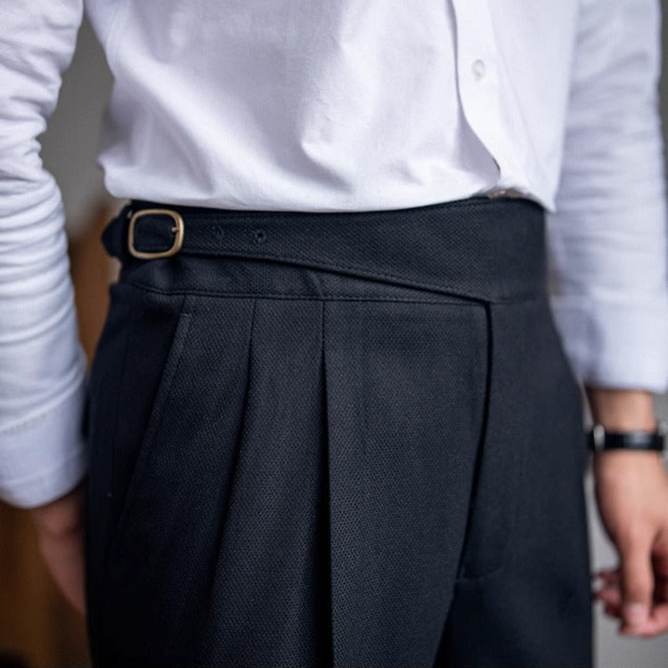 Men's Pleated Cotton Trousers - Casual
