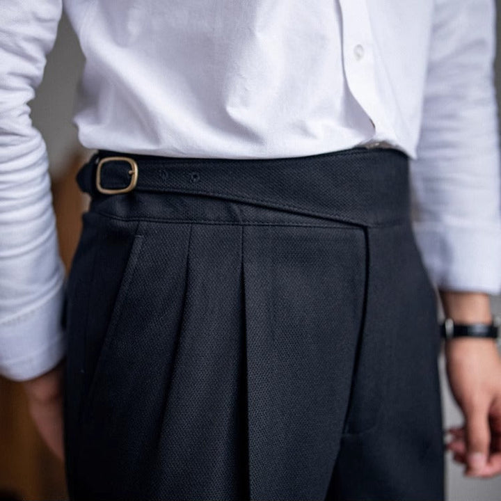 Men's Casual Pleated Cotton Trousers - Stylish Comfortable Fit