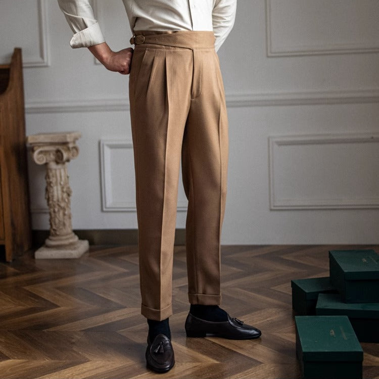 Men's Pleated Cotton Trousers - Casual