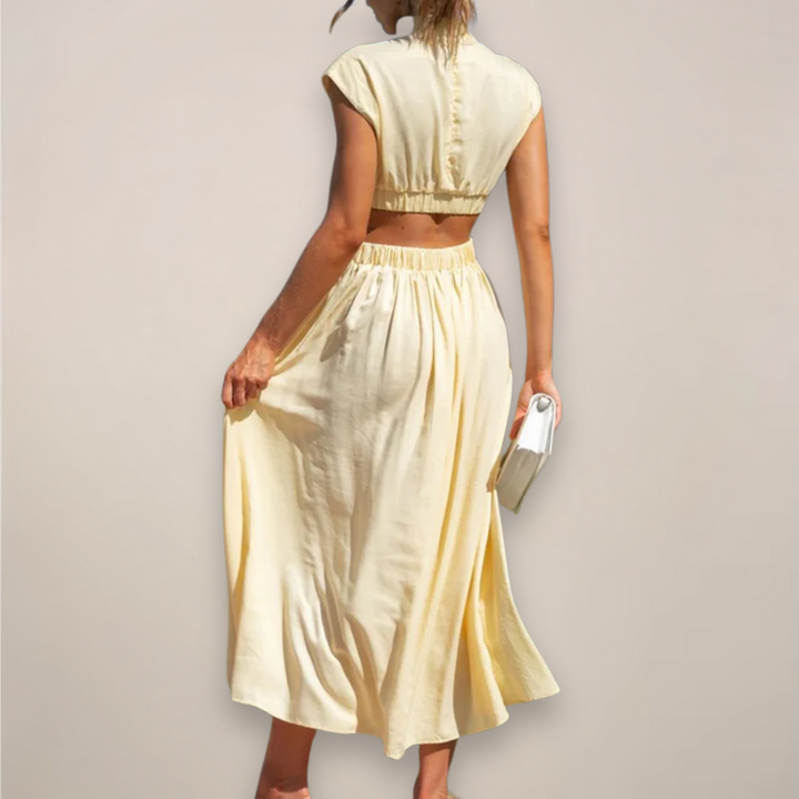 Women's Cutout Maxi Dress - Elegant Evening
