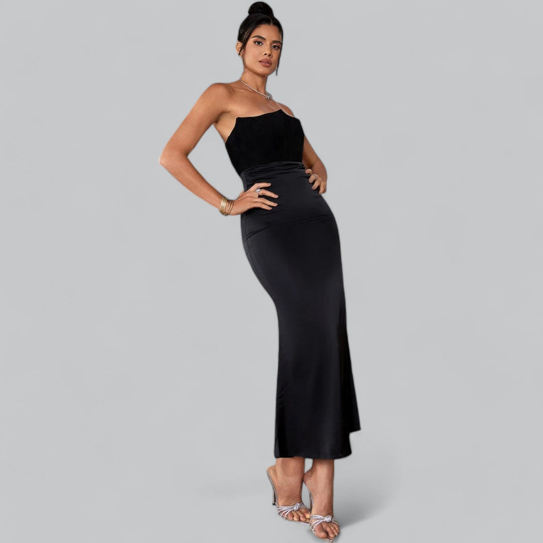 Women's Strapless Velvet Maxi Dress - Evening Occasion