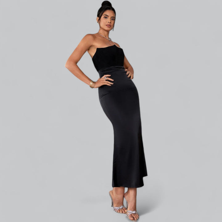 Women's Strapless Velvet Maxi Dress - Evening Occasion