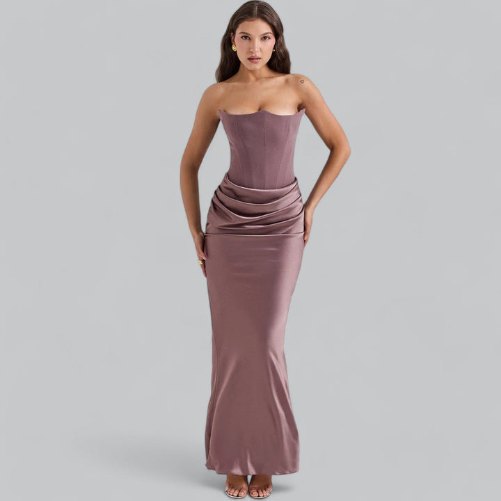 Women's Strapless Velvet Maxi Dress - Evening Occasion
