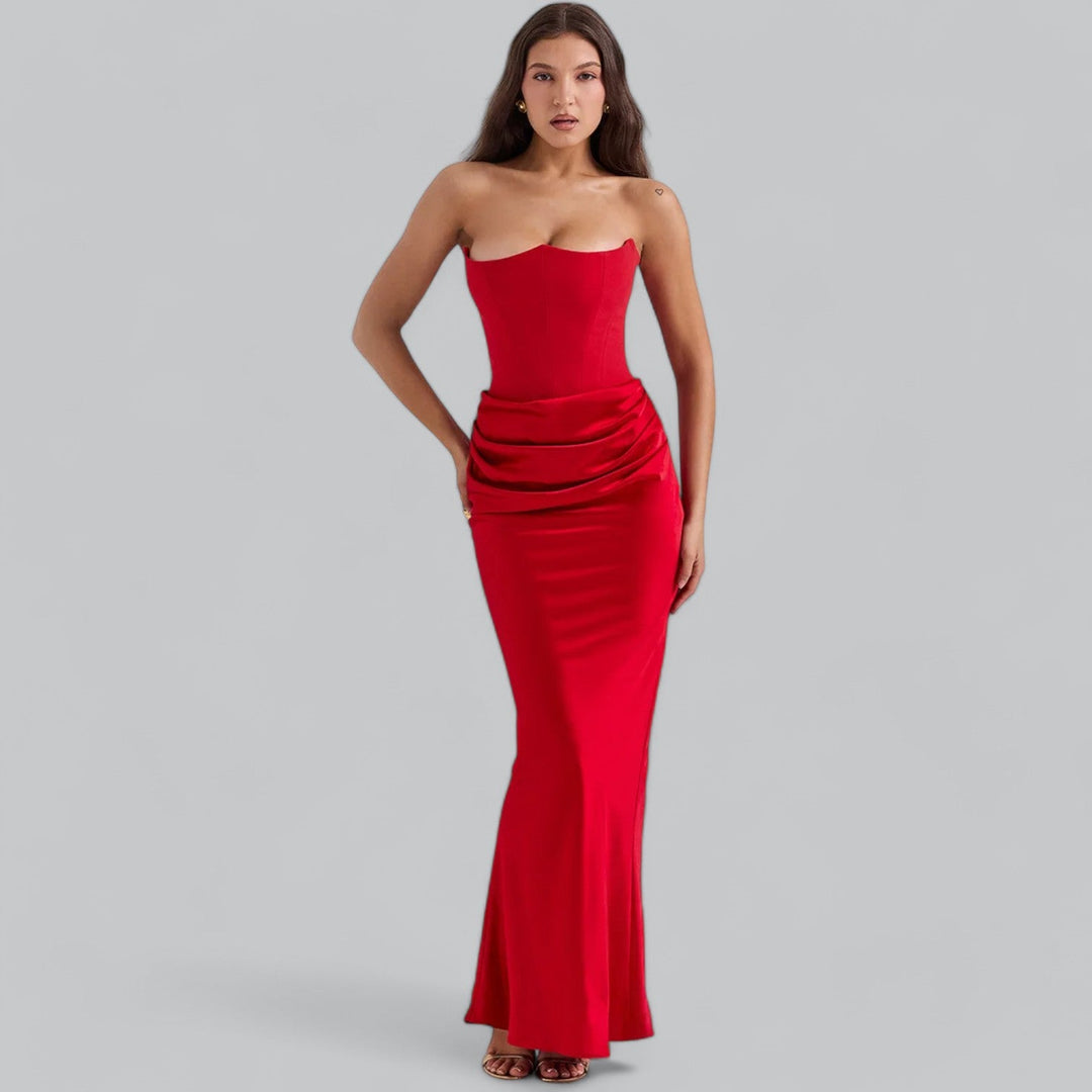Women's Strapless Velvet Maxi Dress - Evening Occasion