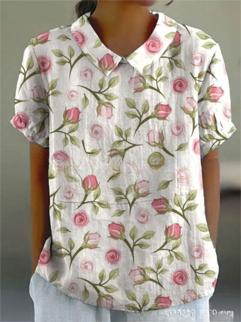 Emma | Women's Floral Print Short Sleeve Blouse, Casual Summer