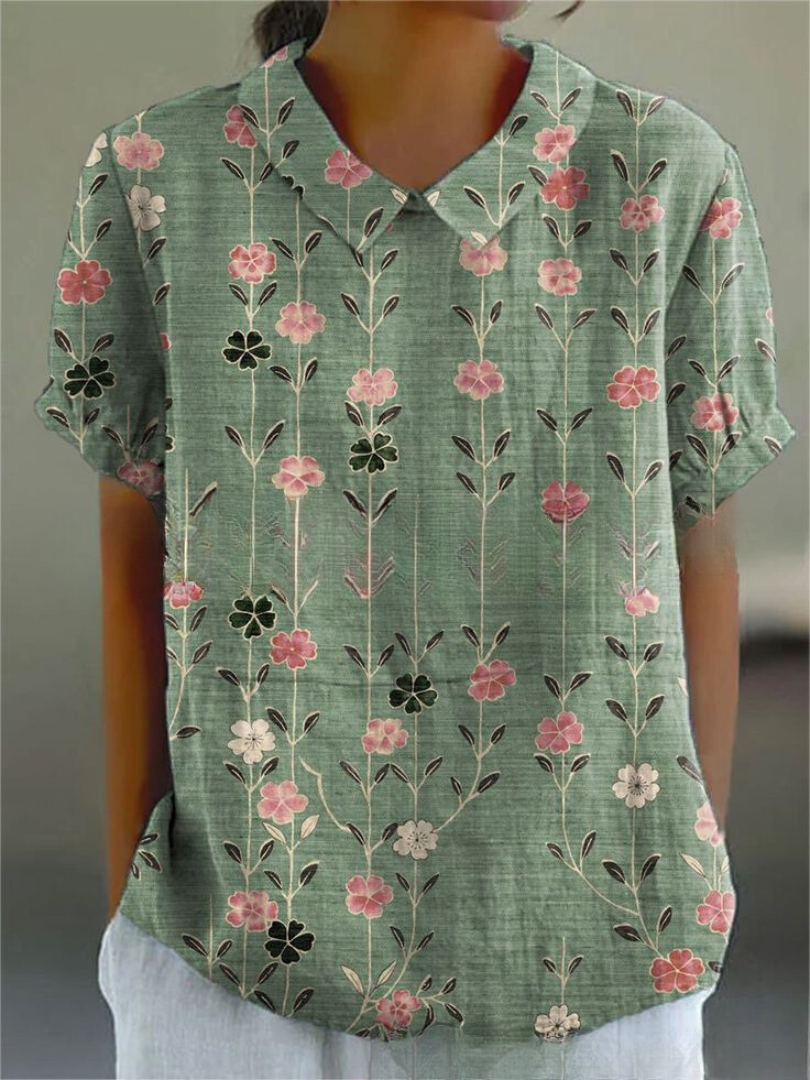 Emma | Women's Floral Print Short Sleeve Blouse, Casual Summer