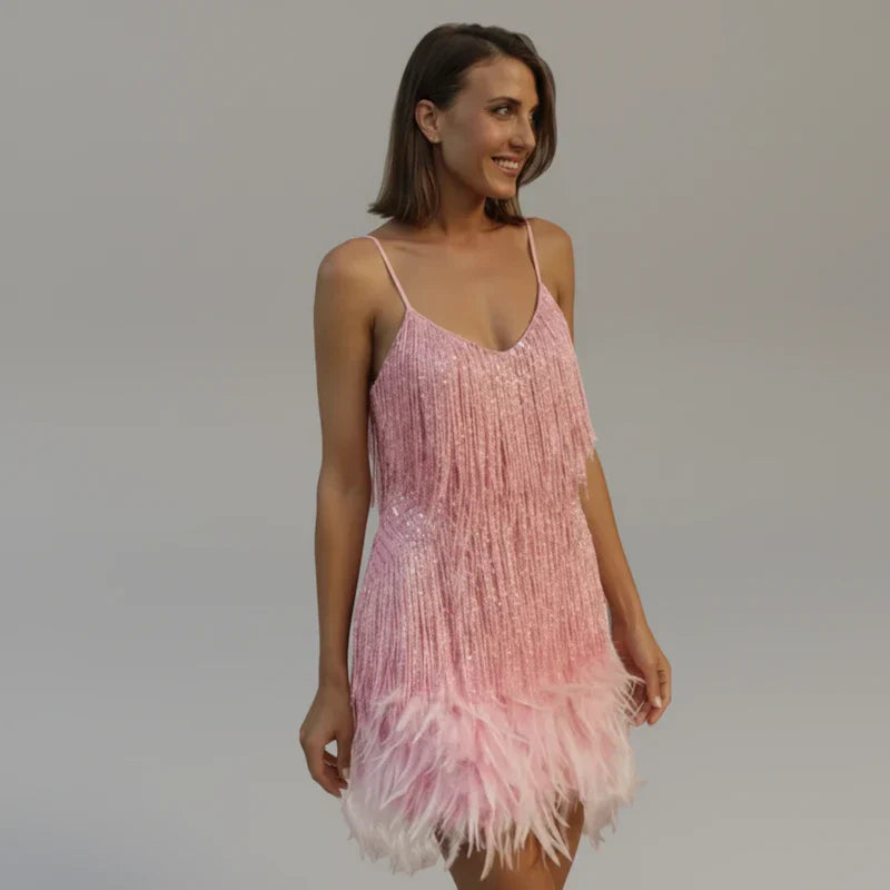 Women's Bodycon Fringe Mini Dress - Casual