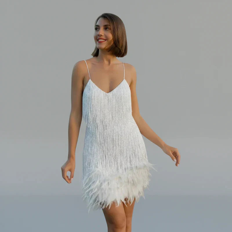 Women's Bodycon Fringe Mini Dress - Casual