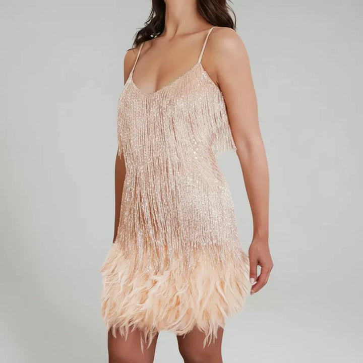 Women's Bodycon Fringe Mini Dress - Casual