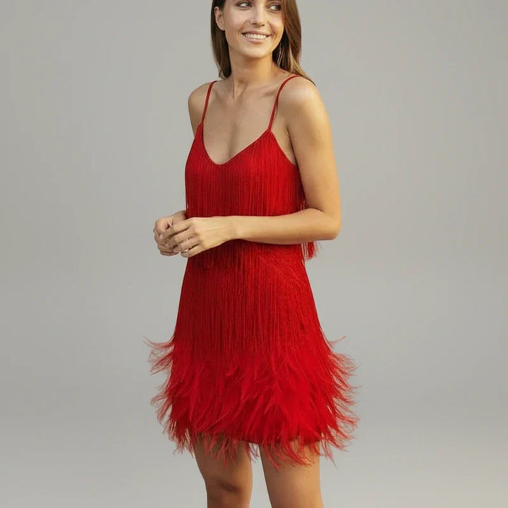 Women's Bodycon Fringe Mini Dress - Casual