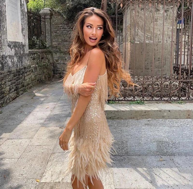 Women's Feather Fringe Mini Dress
