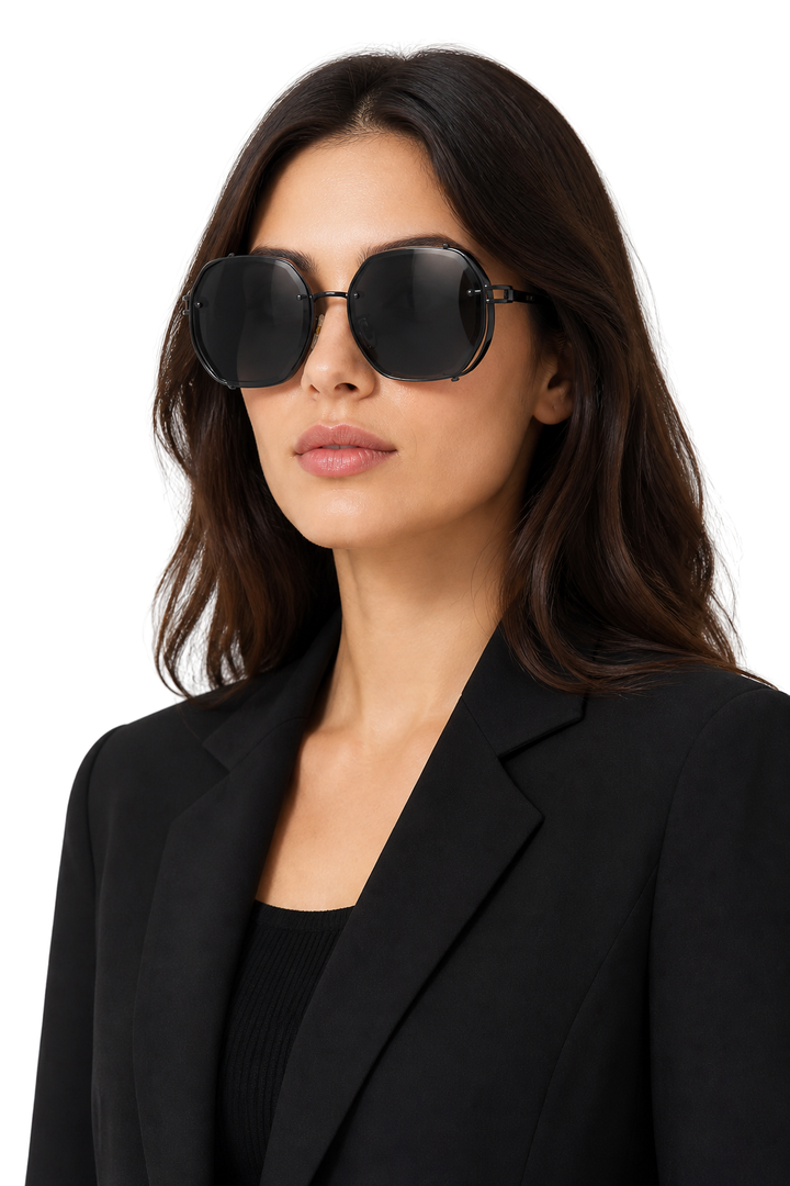 Women's Oversized Geometric Sunglasses - Amber Lens Gold Frame