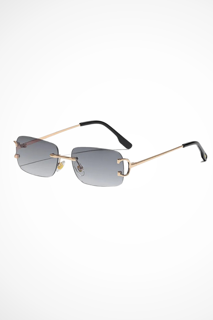 Women's Rimless Rectangle Tinted Gold Frame Sunglasses - Summer Fashion