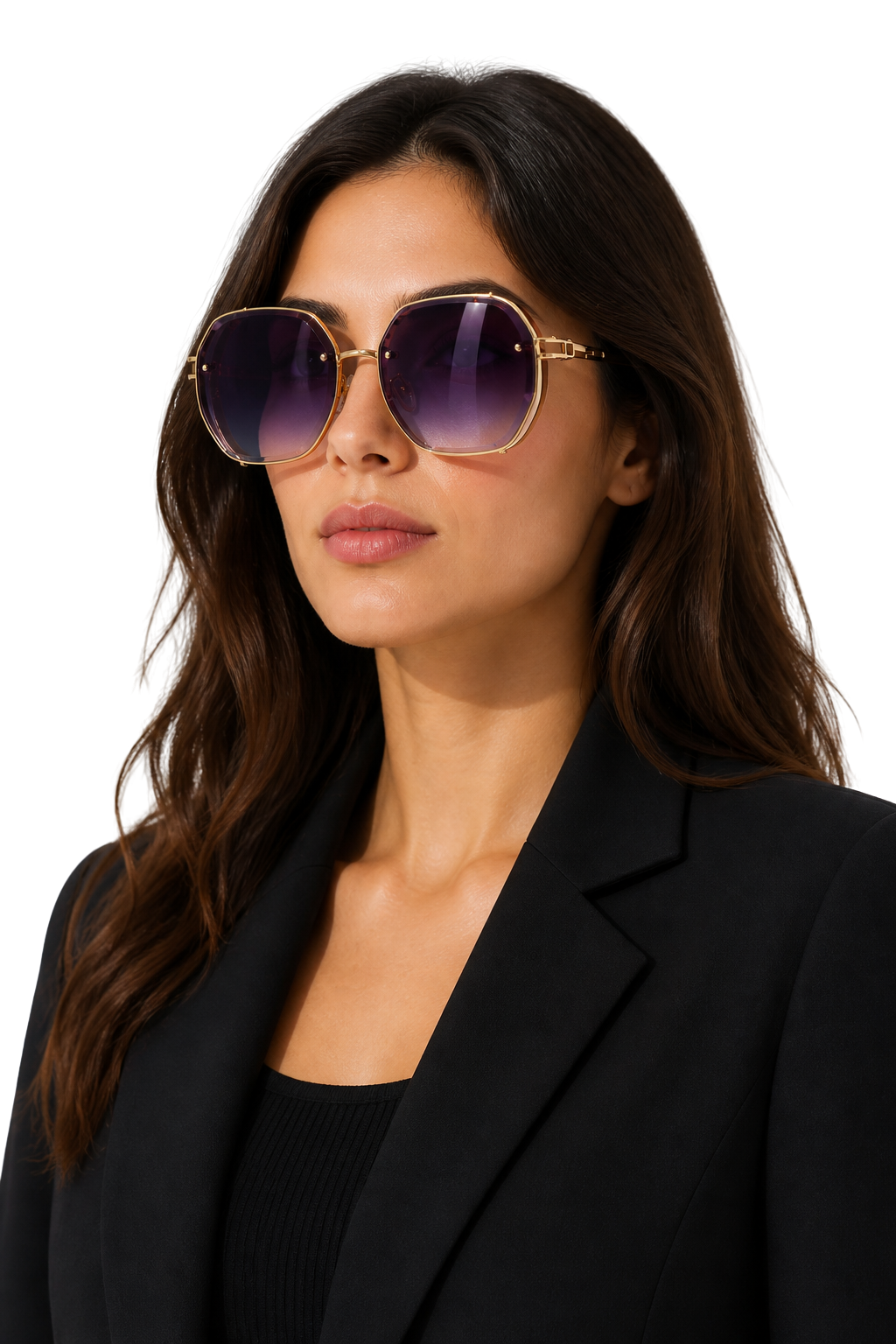 Women's Oversized Geometric Sunglasses - Amber Lens Gold Frame