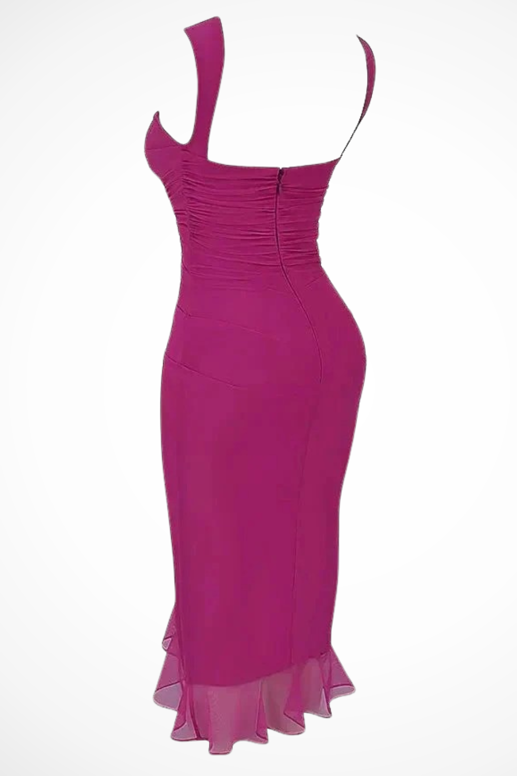 Women's Ruched Mesh Midi Dress - Summer Casual with Ruffle Slit