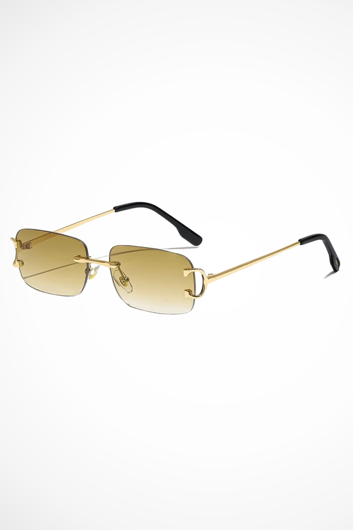 Women's Rimless Rectangle Tinted Gold Frame Sunglasses - Summer Fashion