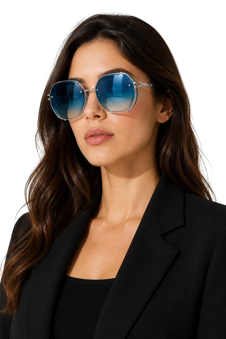 Women's Oversized Geometric Sunglasses - Amber Lens Gold Frame
