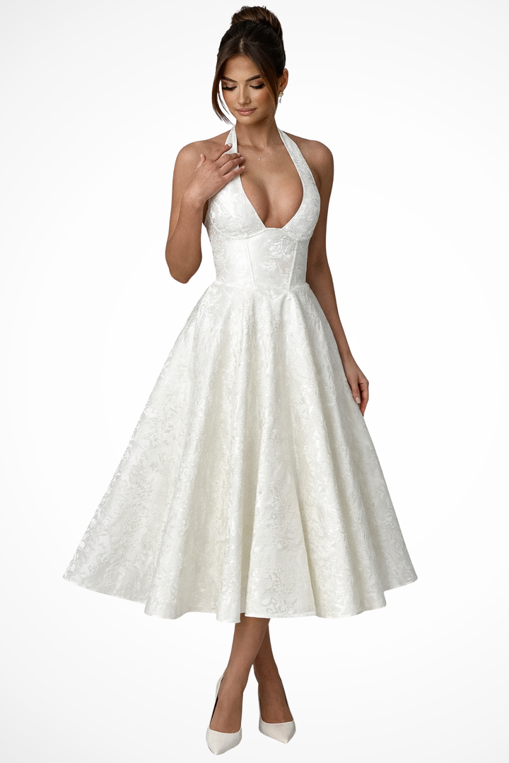 Sophia | Women's Halter Neck Backless Corset Midi Dress