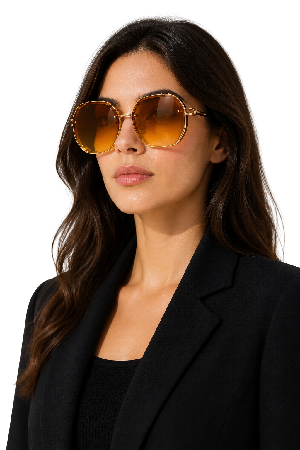 Women's Oversized Geometric Sunglasses - Amber Lens Gold Frame