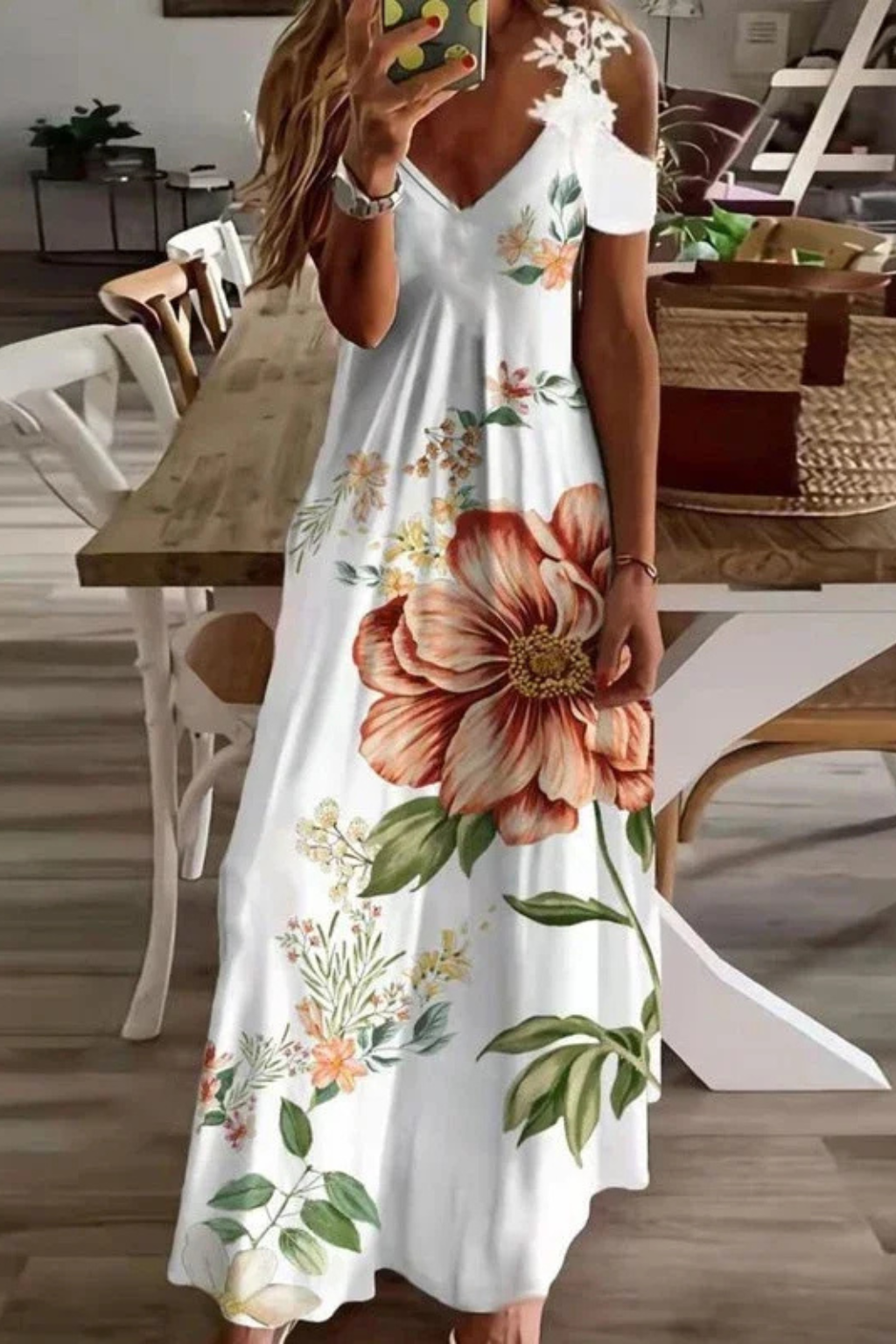 Women's Floral Chiffon Maxi Dress - Summer Casual