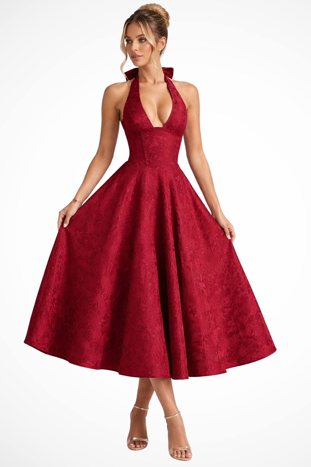 Sophia | Women's Halter Neck Backless Corset Midi Dress