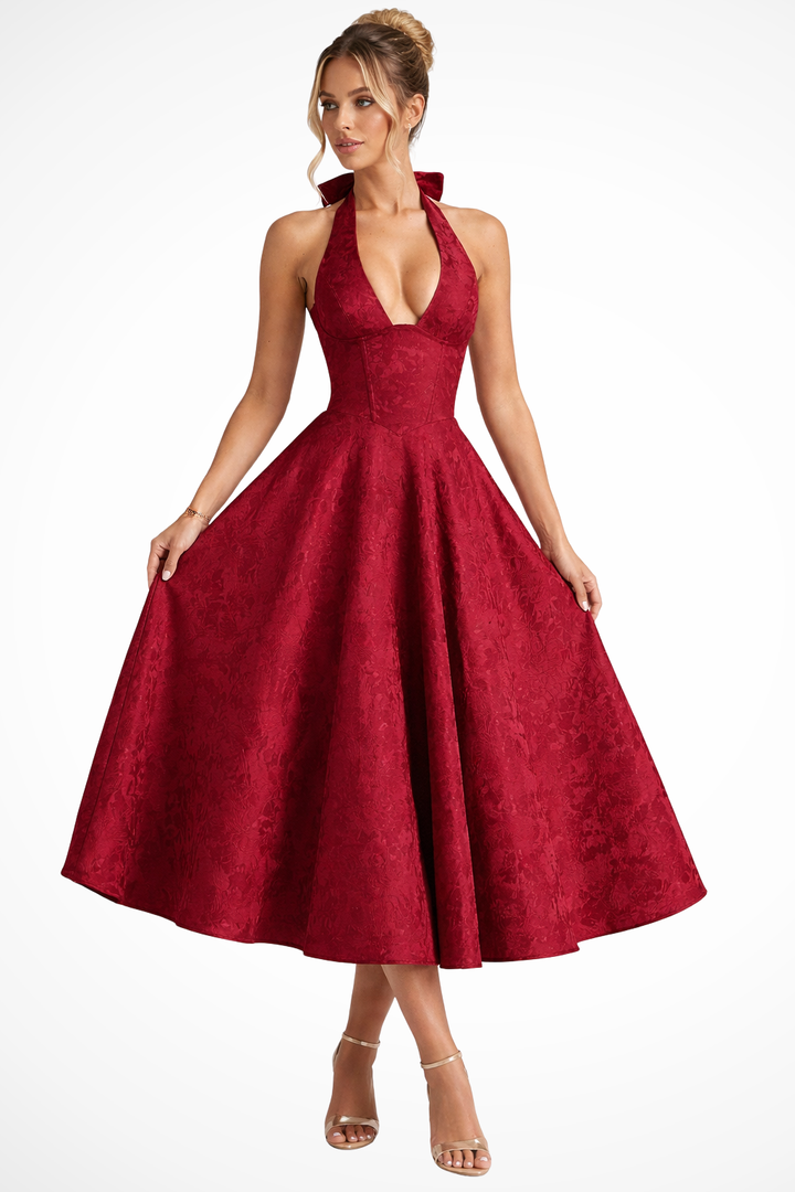 Sophia | Women's Halter Neck Backless Corset Midi Dress