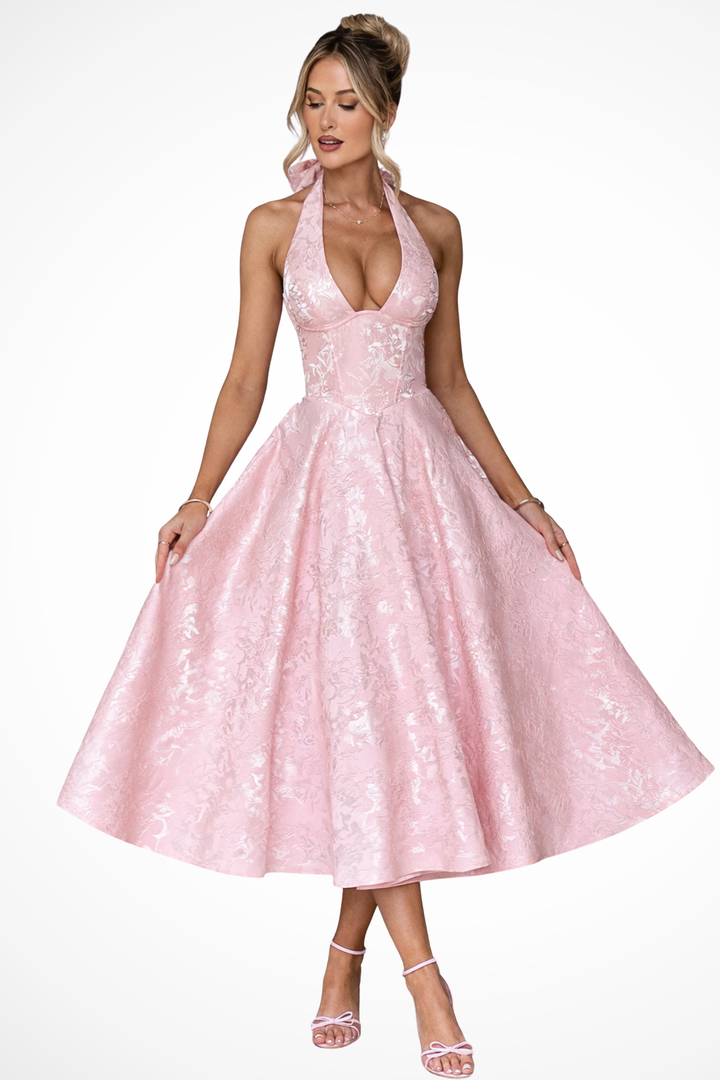 Sophia | Women's Halter Neck Backless Corset Midi Dress