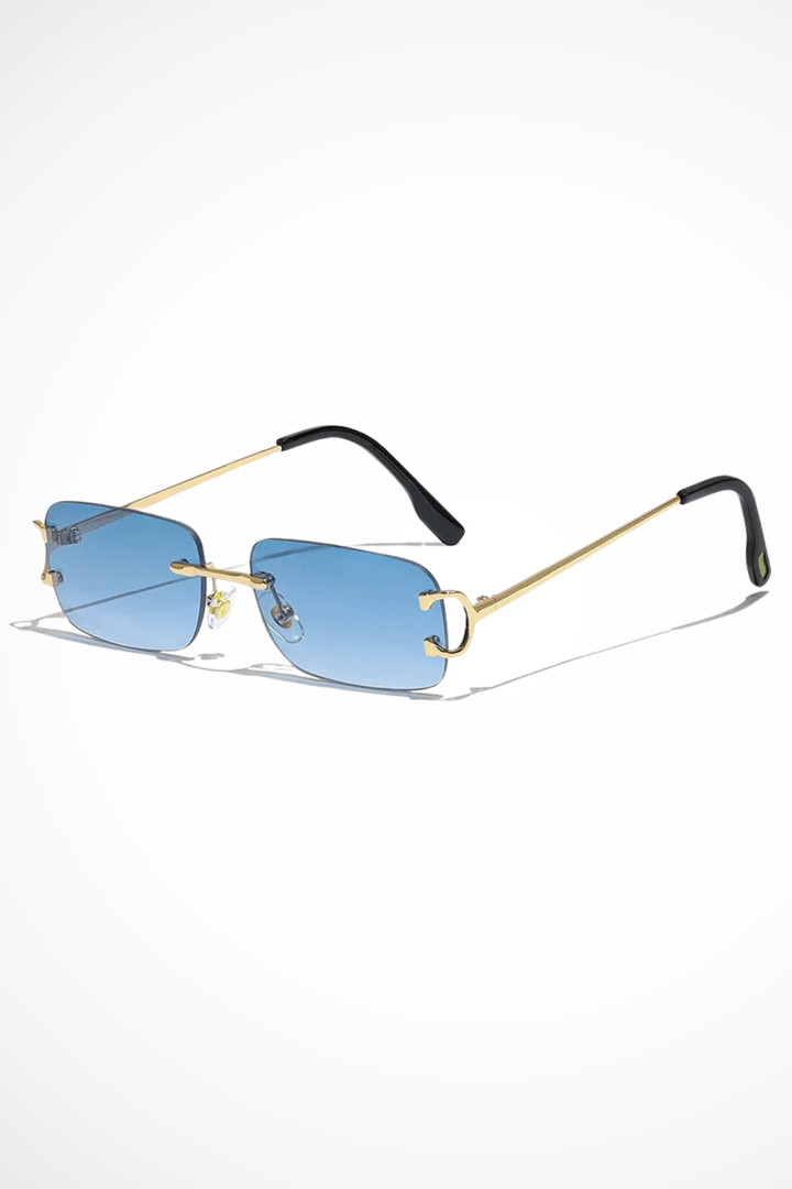 Women's Rimless Rectangle Tinted Gold Frame Sunglasses - Summer Fashion
