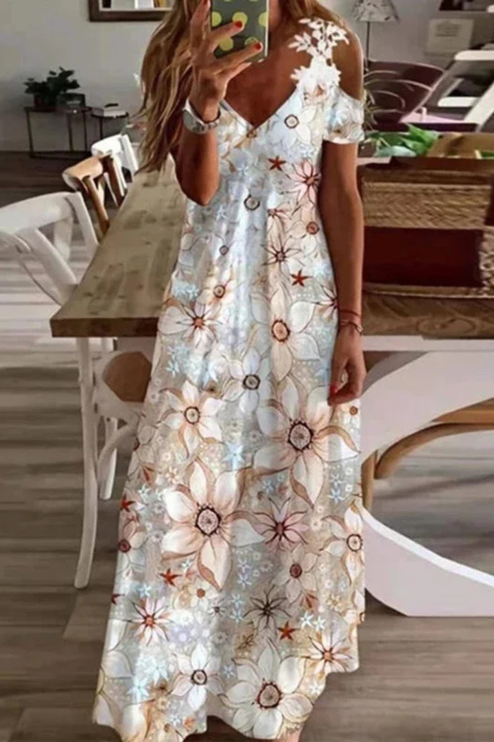 Women's Floral Chiffon Maxi Dress - Summer Casual